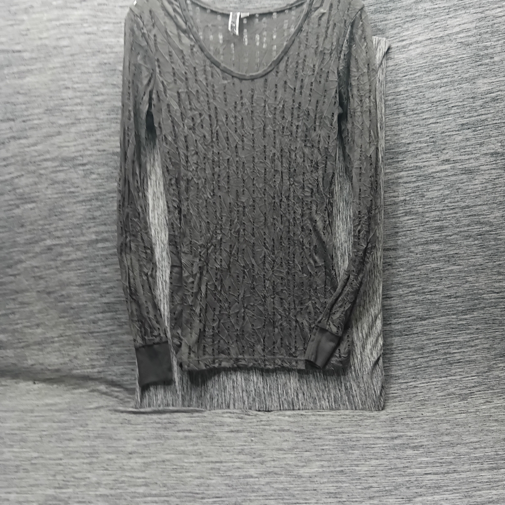 BKE Gray Ribbed Blouse with Long Sleeves